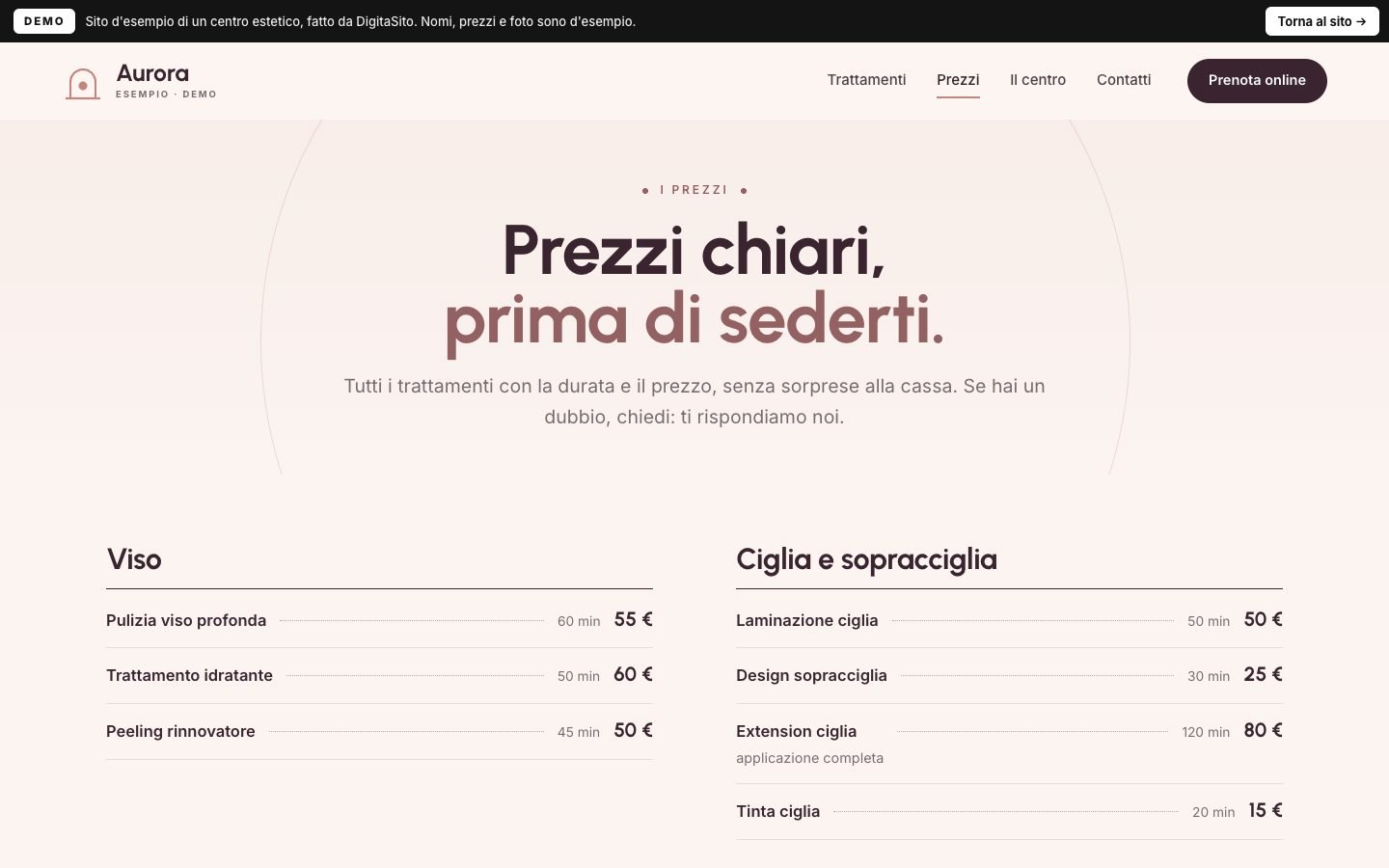 Schermata della demo: Prezzi