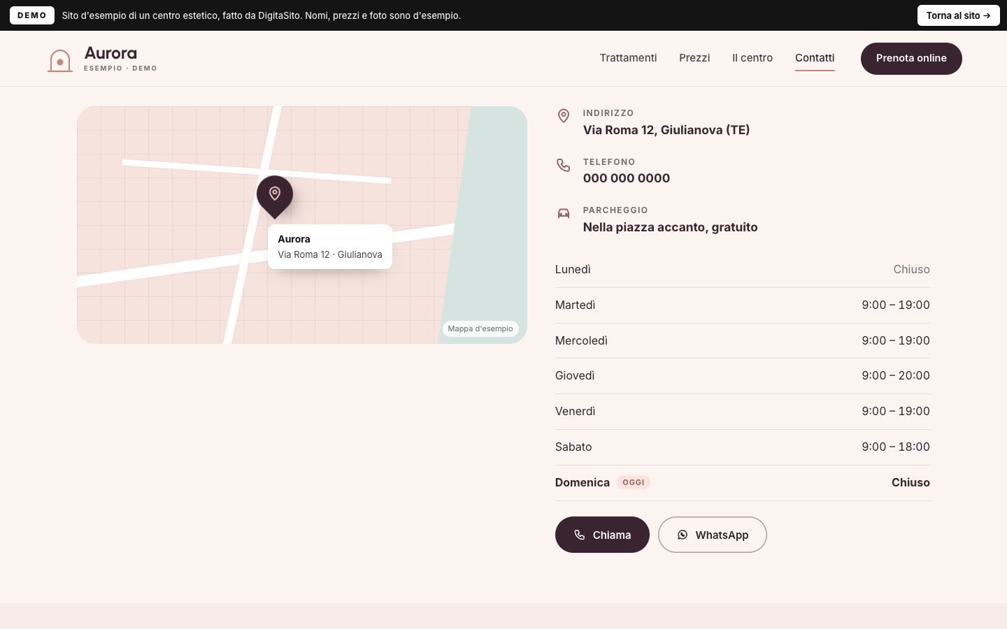 Schermata della demo: Contatti